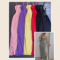Vestido de tirantes largo abierto al lado) varios colores disponibles