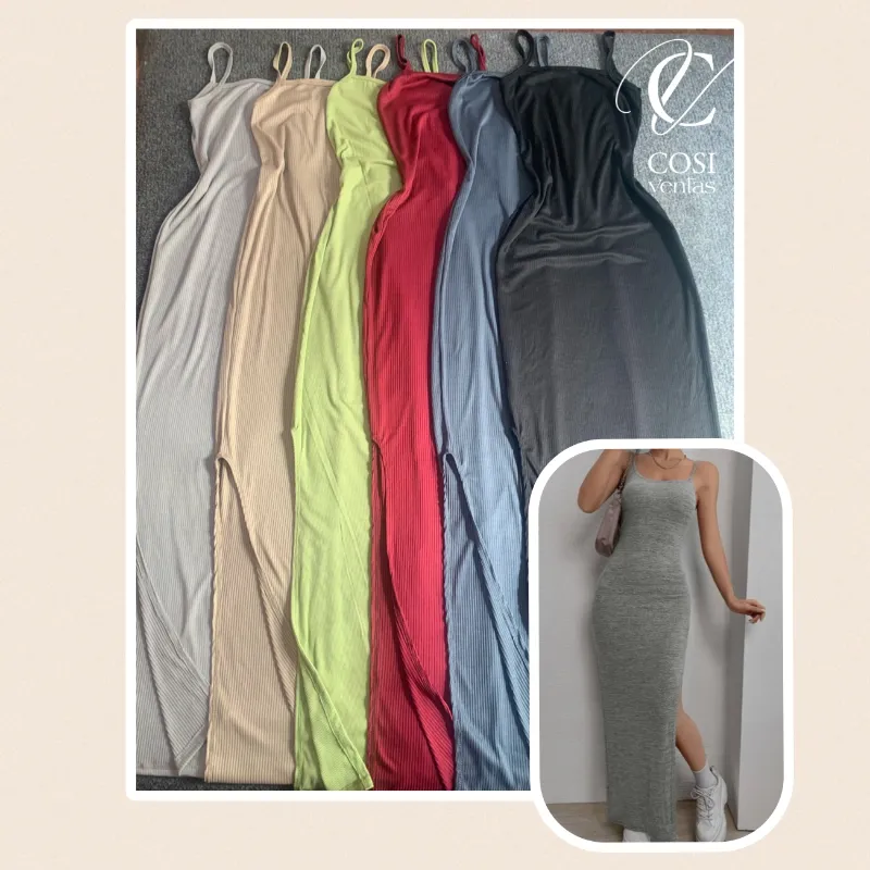 Vestido de tirantes largo abierto al lado) varios colores disponibles 