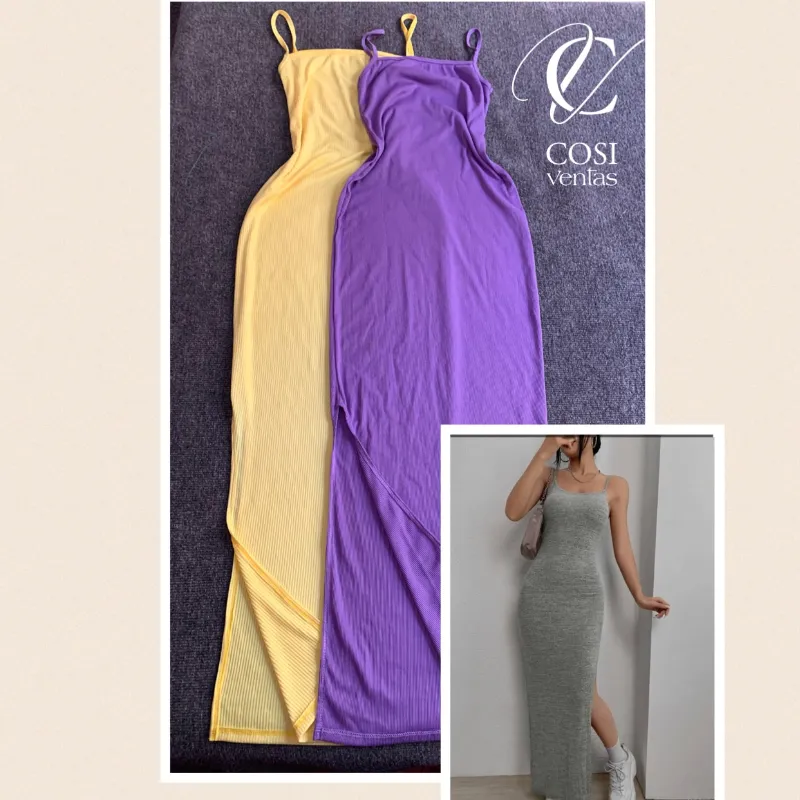 Vestido de tirantes largo abierto al lado) varios colores disponibles 