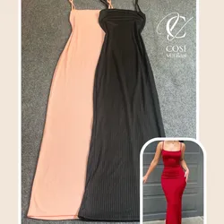 Vestido de tirantes largo/cerrado (tela de espagueti) 