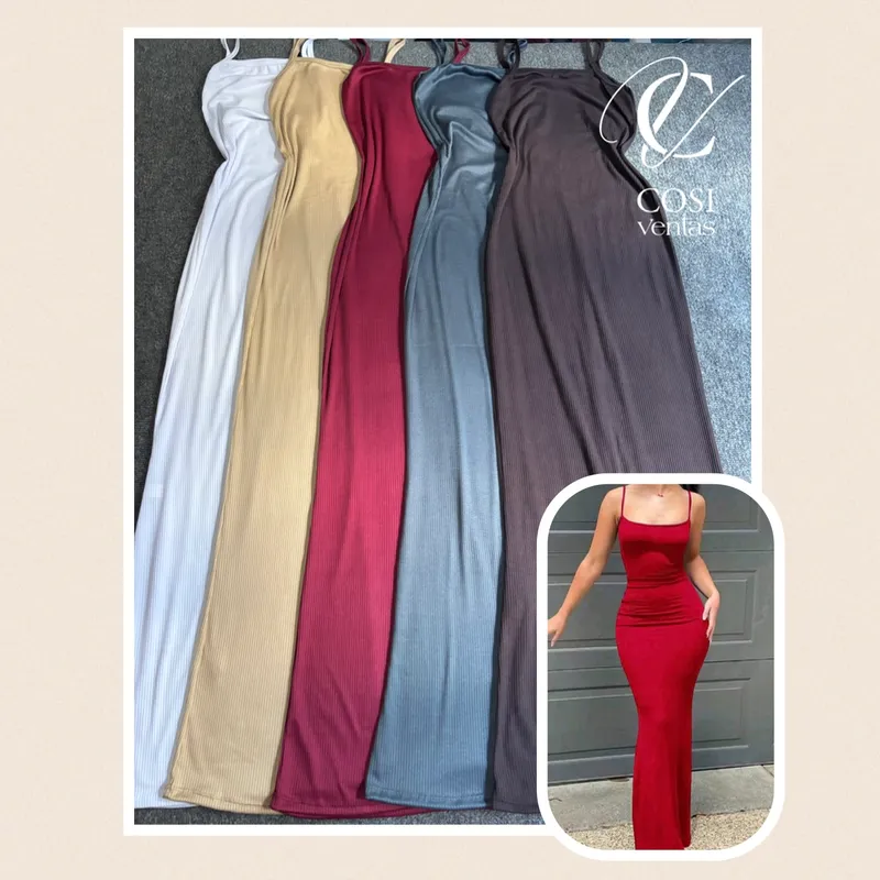 Vestido de tirantes largo/cerrado (tela de espagueti) disponibles varios colores 