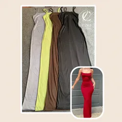 Vestido de tirantes largo/cerrado (tela de espagueti) disponibles varios colores