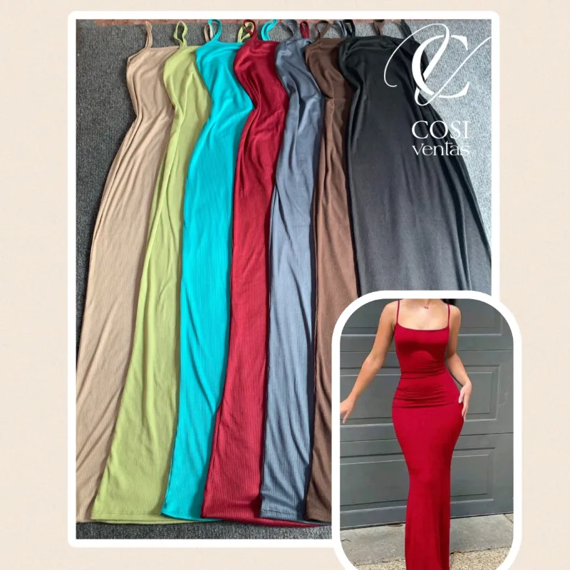 Vestido de tirantes largo/cerrado (tela de espagueti) disponibles varios colores 