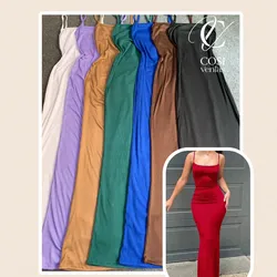 Vestido de tirantes largo/cerrado (tela de espagueti) disponibles varios colores