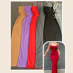 Vestido de tirantes largo/cerrado (tela de espagueti)