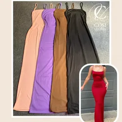 Vestido de tirantes largo/cerrado (tela de espagueti)