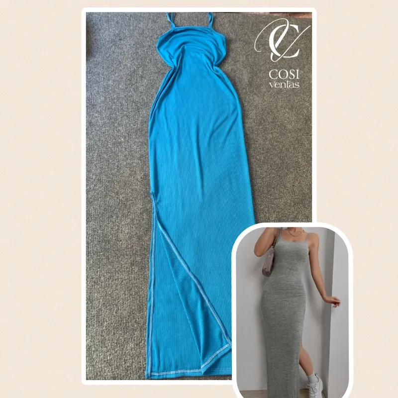 Vestido de tirantes (LARGO) tela espagueti azul 💙