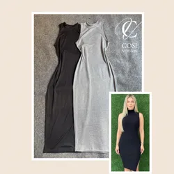 Vestido desmangado con apertura en la pierna (a media pierna) 