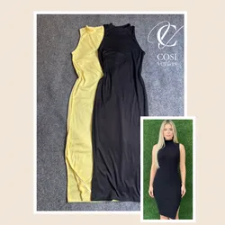 Vestido desmangado con apertura en la pierna (a media pierna) 