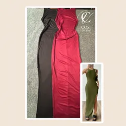 Vestido desmangado largo con abertura (varios colores) 