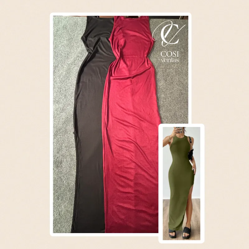 Vestido desmangado largo con abertura (varios colores) 