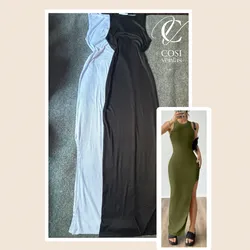 Vestido desmangado largo con abertura (varios colores) 