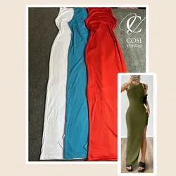 Vestido desmangado largo con abertura (varios colores)