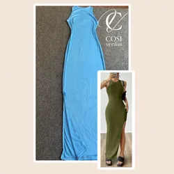 Vestido desmangado largo con abertura (varios colores)