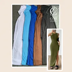Vestido desmangado largo con abertura (varios colores)