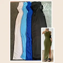 Vestido desmangado largo con abertura (varios colores)