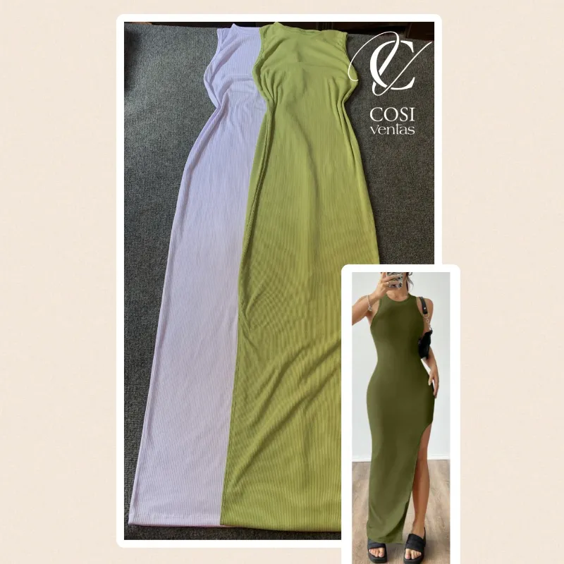 Vestido desmangado largo con abertura (varios colores) 