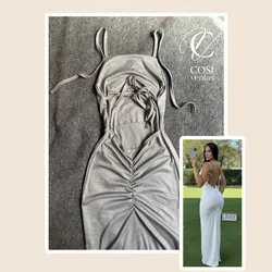 Vestido gris claro (espagueti) de tirantes y espalda descubierta