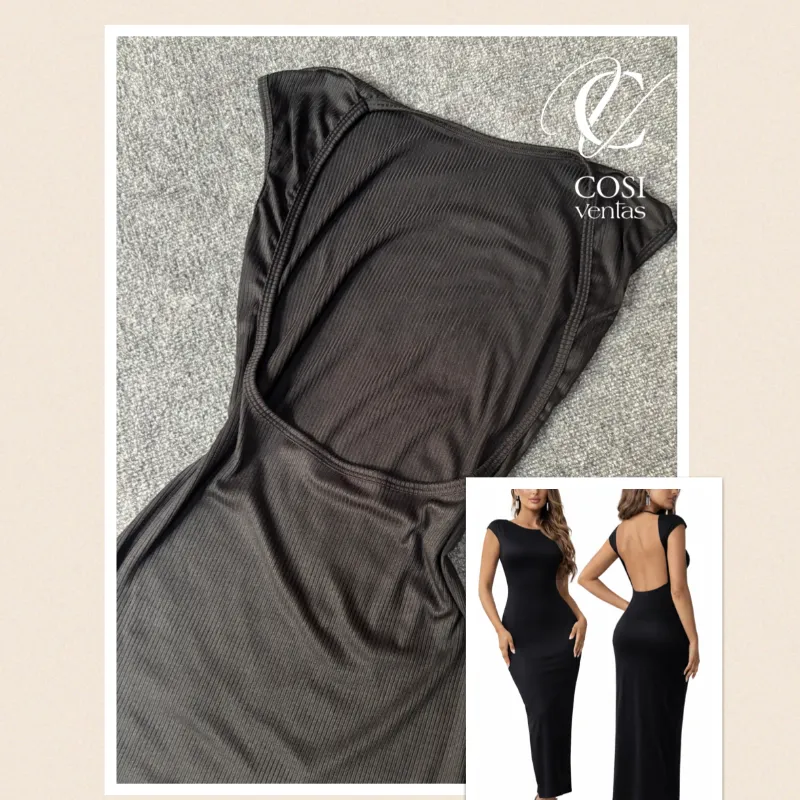 Vestido( tela algodón) de mangas cortas y espalda descubierta. 