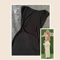 Vestido( tela algodón) de mangas cortas y espalda descubierta. 