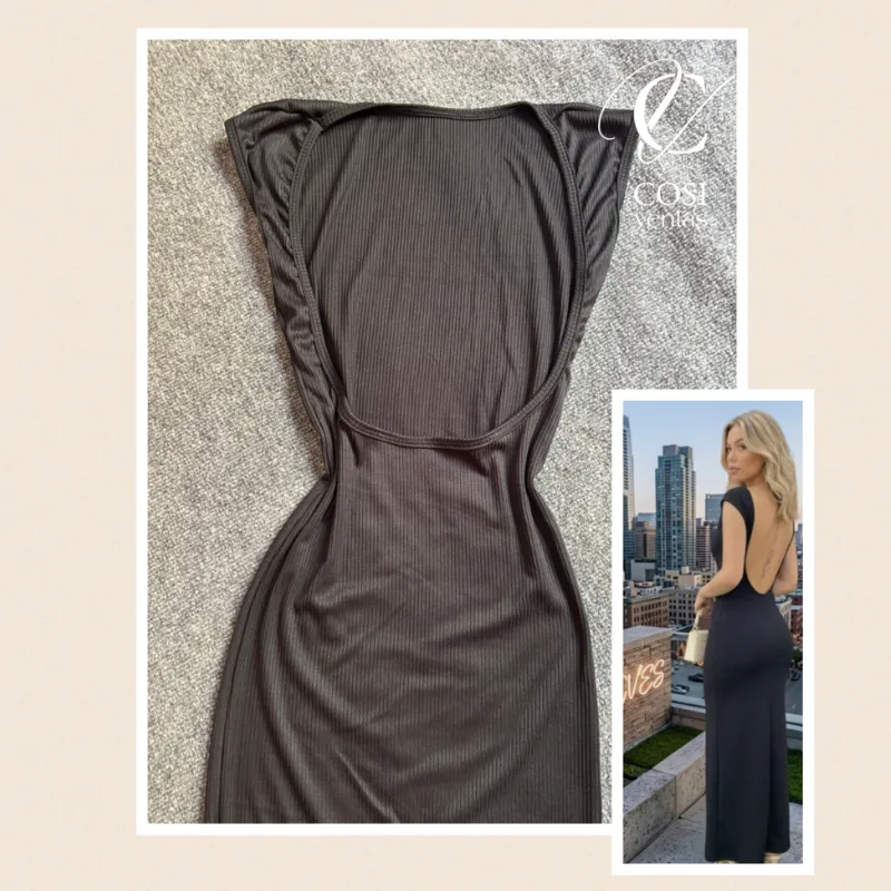 Vestido (tela espagueti) de manga corta y espalda descubierta cerrado