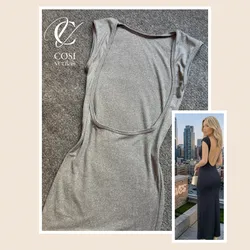 Vestido (tela espagueti) de manga corta y espalda descubierta 