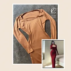 Vestido largo cerrado de mangas largas En carmelita 