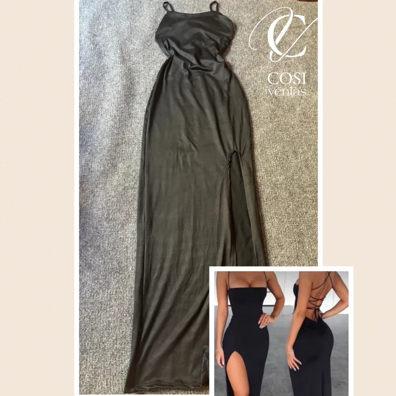 Vestido largo con espalda descubierta cruzada 🖤negro 