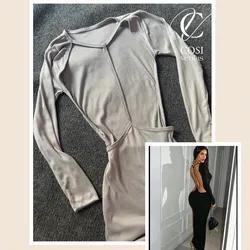 Vestido largo con espalda descubierta y tira ( en gris)