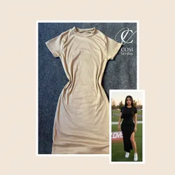 Vestido largo de manga con abertura en la pierna