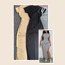 Vestido largo de manga con abertura en la pierna 