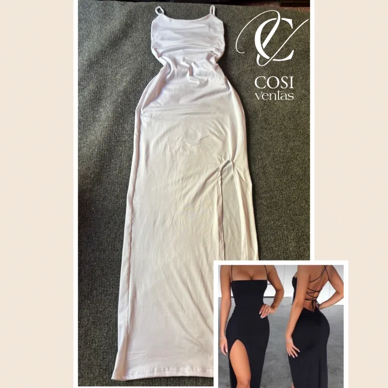 Vestido largo de espalda descubierta cruzada 🤍blanco