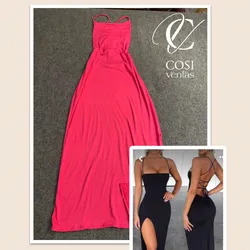 Vestido largo de espalda descubierta cruzada💗 rosado