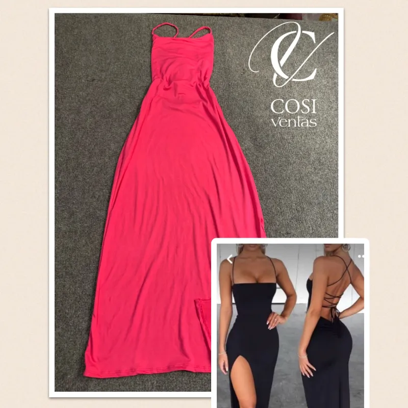 Vestido largo de espalda descubierta cruzada💗 rosado 