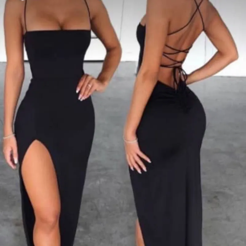 Vestido largo de espalda descubierta cruzada  🖤