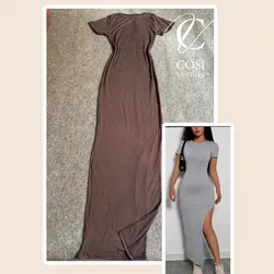 Vestido largo de mangas con abertura en la pierna