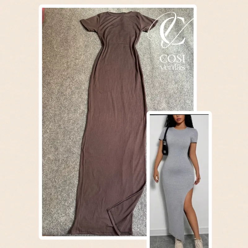 Vestido largo de mangas con abertura en la pierna 