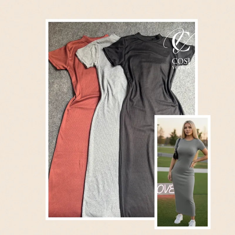 Vestido largo de mangas cortas cerrado completo