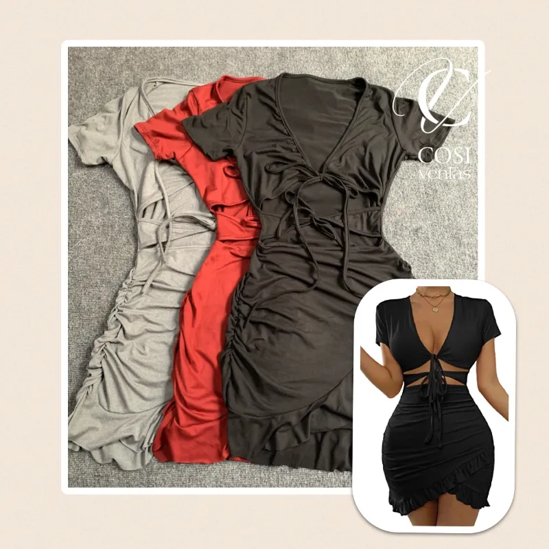 Vestido manga corta doble abertura delantera 💗