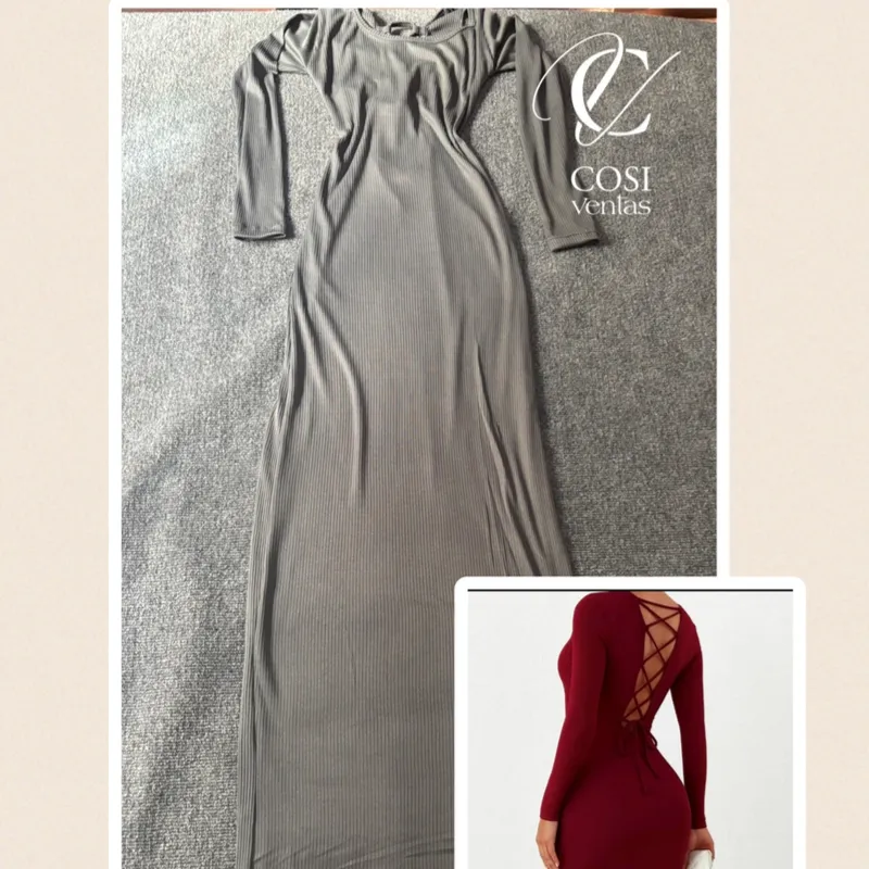 Vestido manga larga espalda cruzada en gris 