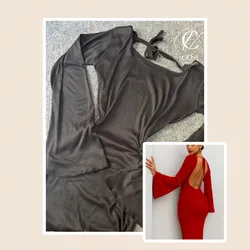 Vestido largo espalda descubierta mangas campanas en negro 