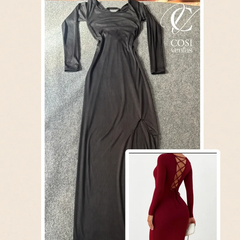 Vestido manga larga espalda cruzada en negro 