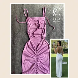 Vestido morado claro (espagueti) de tirantes y espalda descubierta