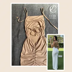 Vestido beige (espagueti ) de tirantes y espalda descubierta