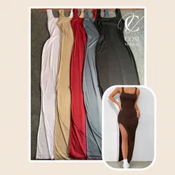 Vestido tipo camiseta con abertura en la pierna (varios colores)