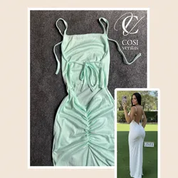 Vestido verde claro (espagueti) de tirantes y espalda descubierta