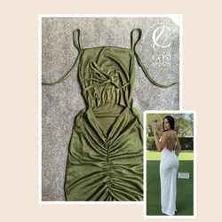 Vestido verde olivo (espagueti) de tirantes y espalda descubierta