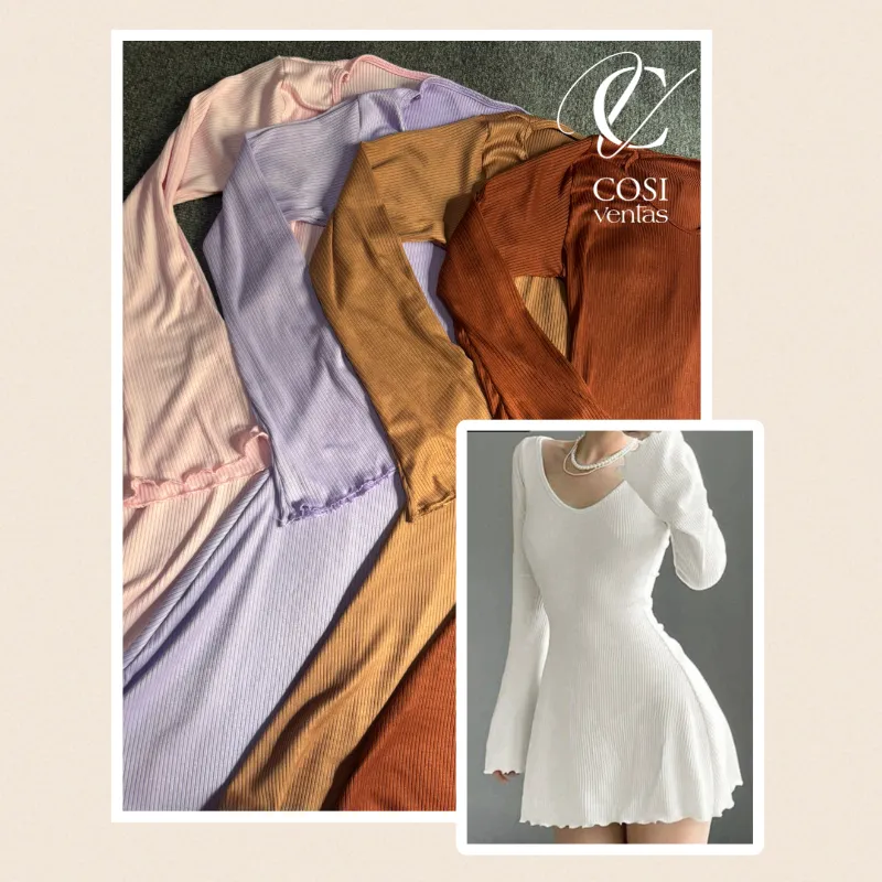 Vestidos cortos de manga larga arrugadita 💕