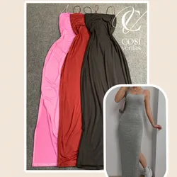 Vestidos de tirantes finos largo con abertura (tela algodón)