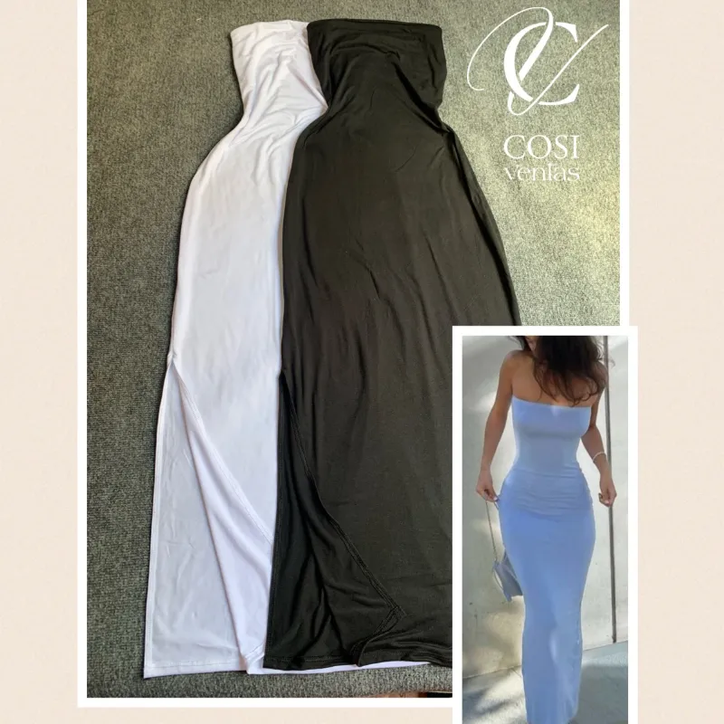 Vestidos largos con abertura/ strapless (tela algodón) 